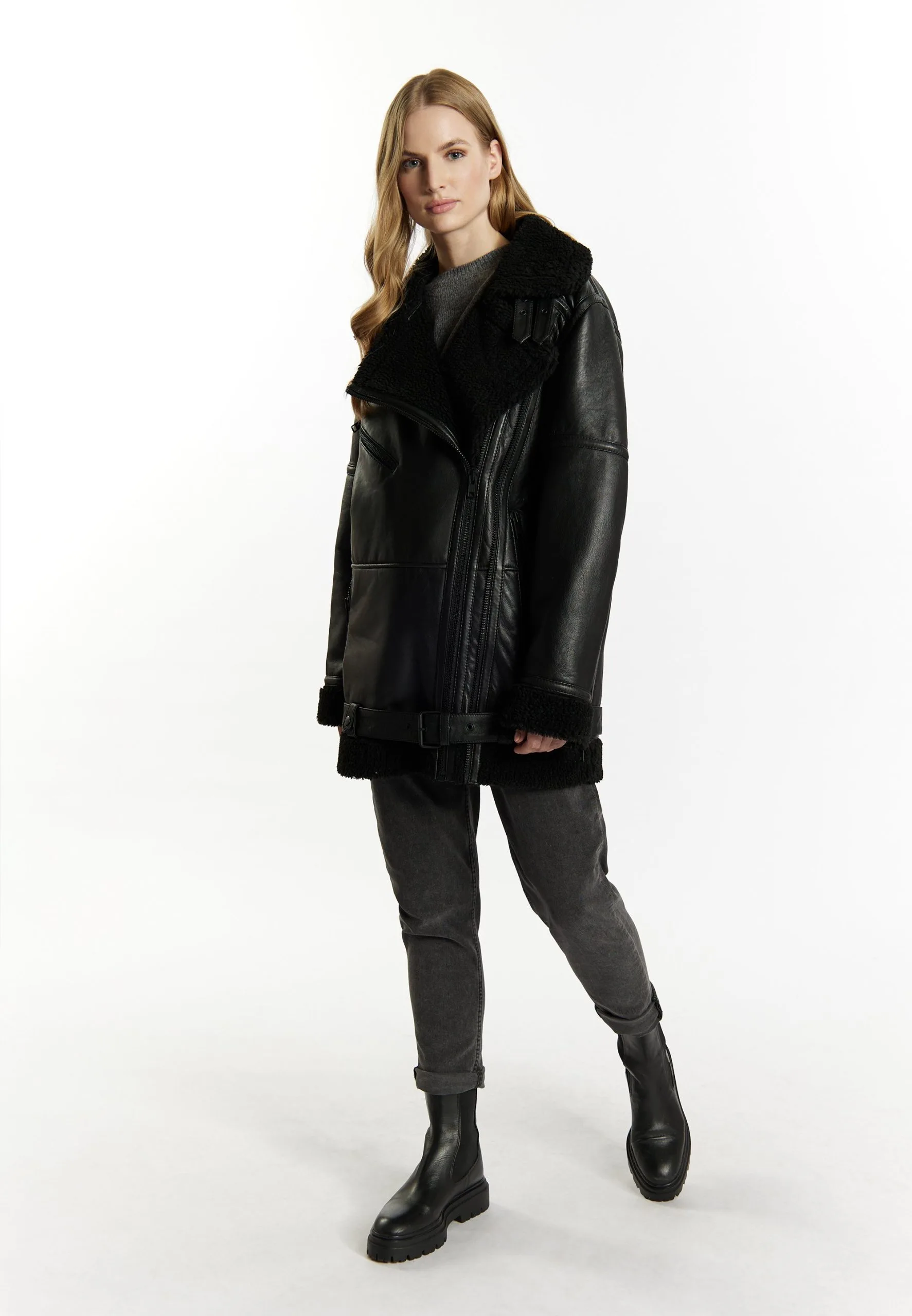 Dreimaster Im Biker Stil Imane - Giacca Di Pelle - Schwarz 4 Dreimaster Im Biker Stil Imane - Giacca Di Pelle - Schwarz - immagine 2