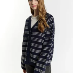 Dreimaster ImaneCardiganMarine Wollweiss Donna Maglieria 4DR21I0E9-K11